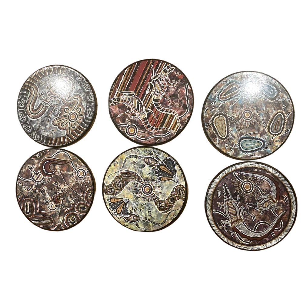 Bunji Coasters Trisha Mason Indigenous Art Cork Coasters Set of 6 NIB